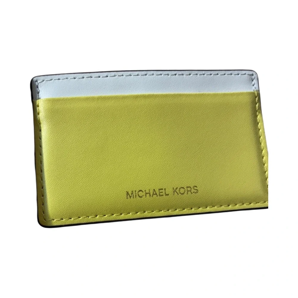 Michael Kors Card Case Holder White and Yellow Leather Slim Wallet‎
